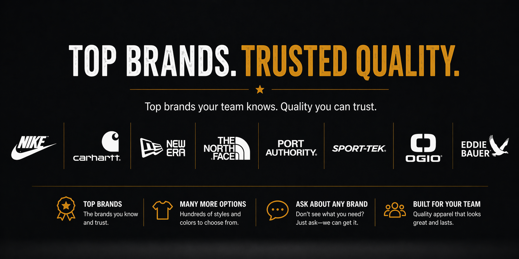 Top Brands — Nike, Carhartt, New Era, The North Face, Port Authority, Sport-Tek, OGIO, Eddie Bauer — Quality Silkscreens