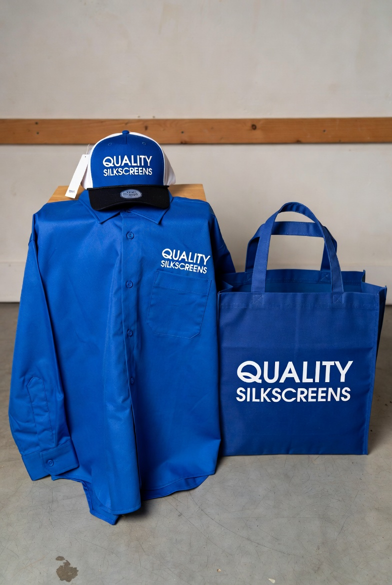 Custom branded shirt, hat and tote bag